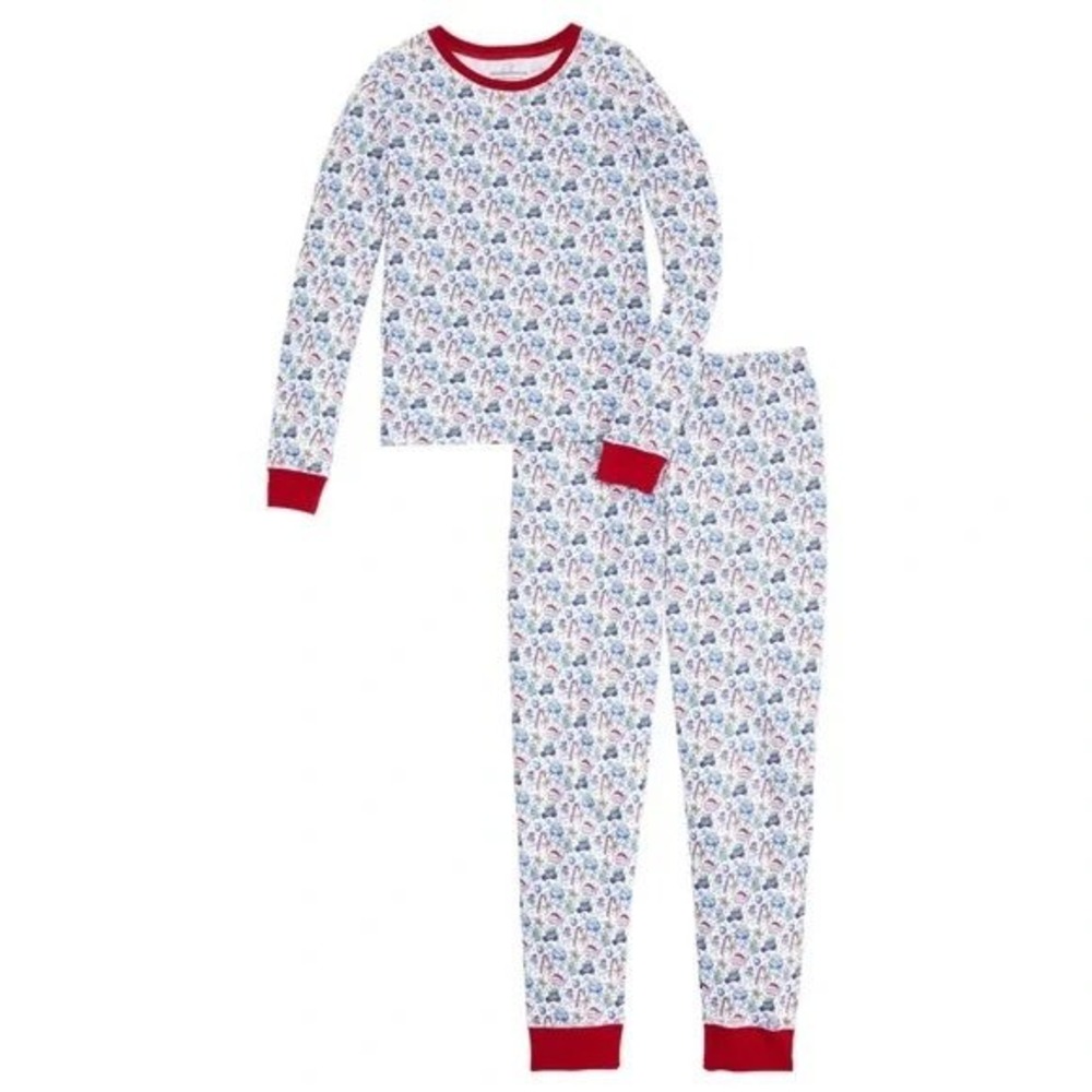 Vineyard Vines Kids Holiday Whale Pima Cotton Pajama Set White Red Size 14